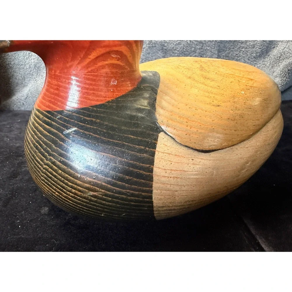 John Bass Signed Hand Carved Wooden Redhead Duck Decoy Figurine 12.5 Inch